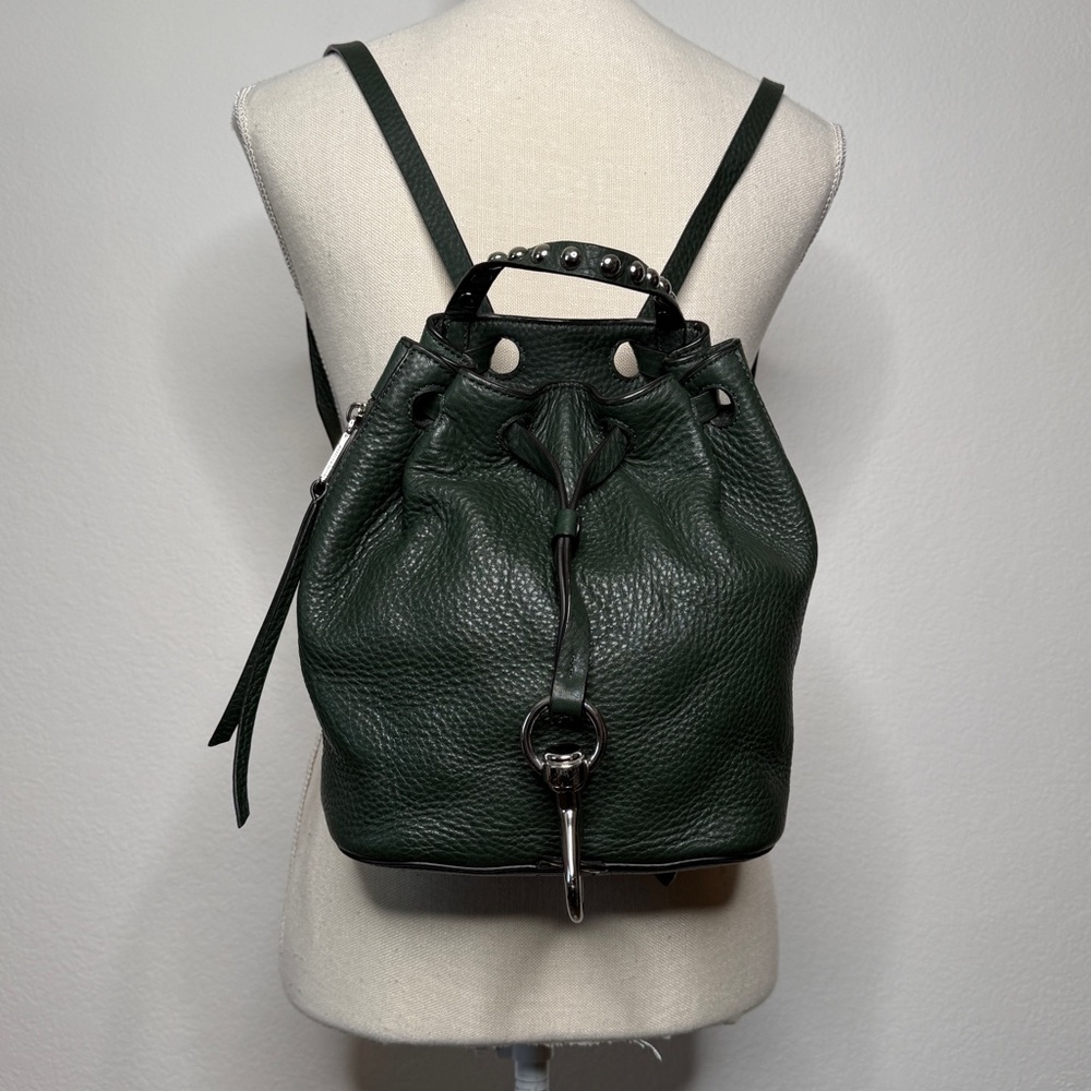 Rebecca Minkoff Blythe Studded Leather Green Backpack Silver Hardware